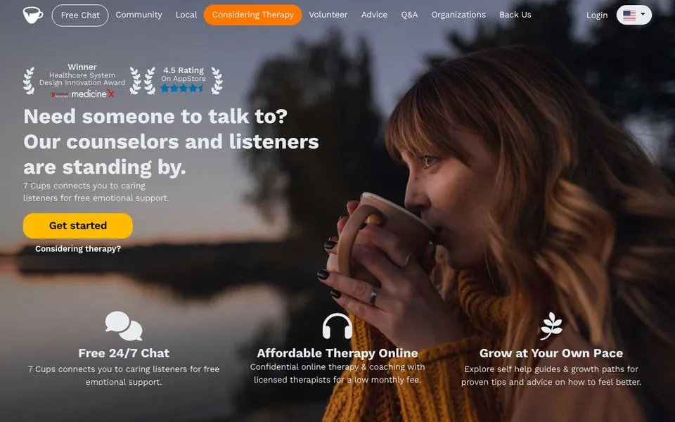 7 Cups homepage screenshot