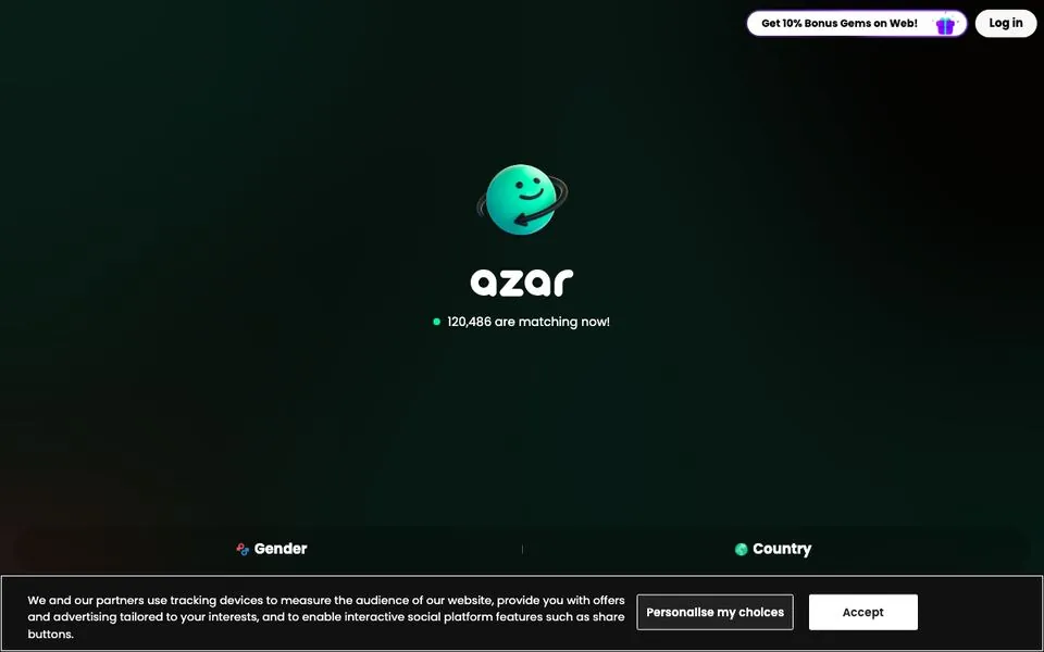 Azar homepage screenshot