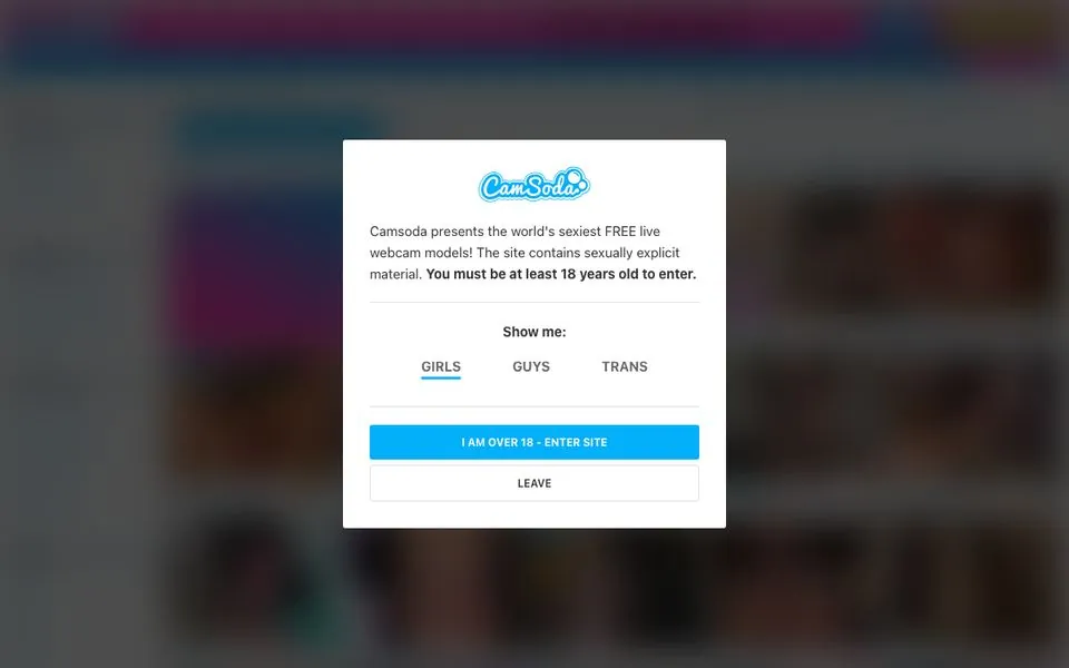 CamSoda homepage screenshot