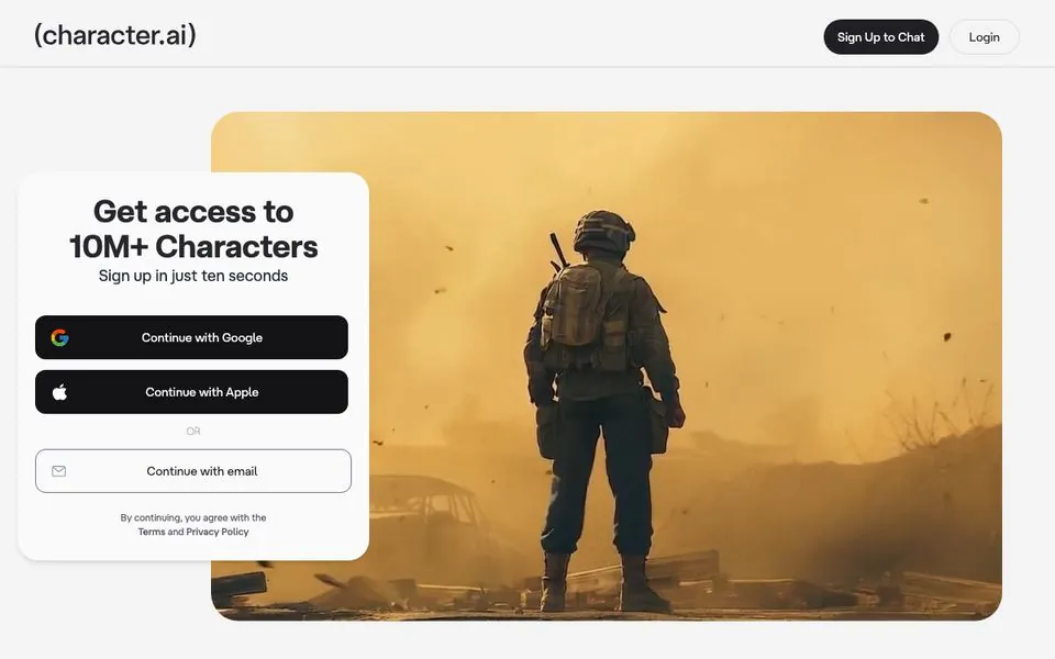 Character.AI homepage screenshot