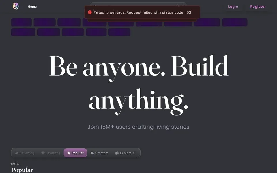 Janitor AI homepage screenshot