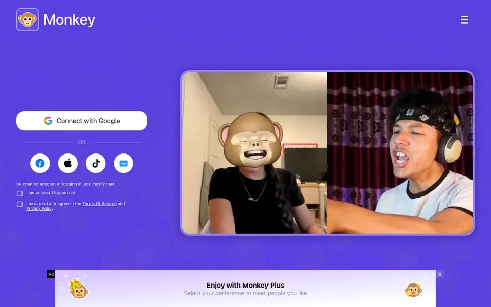 Monkey homepage screenshot