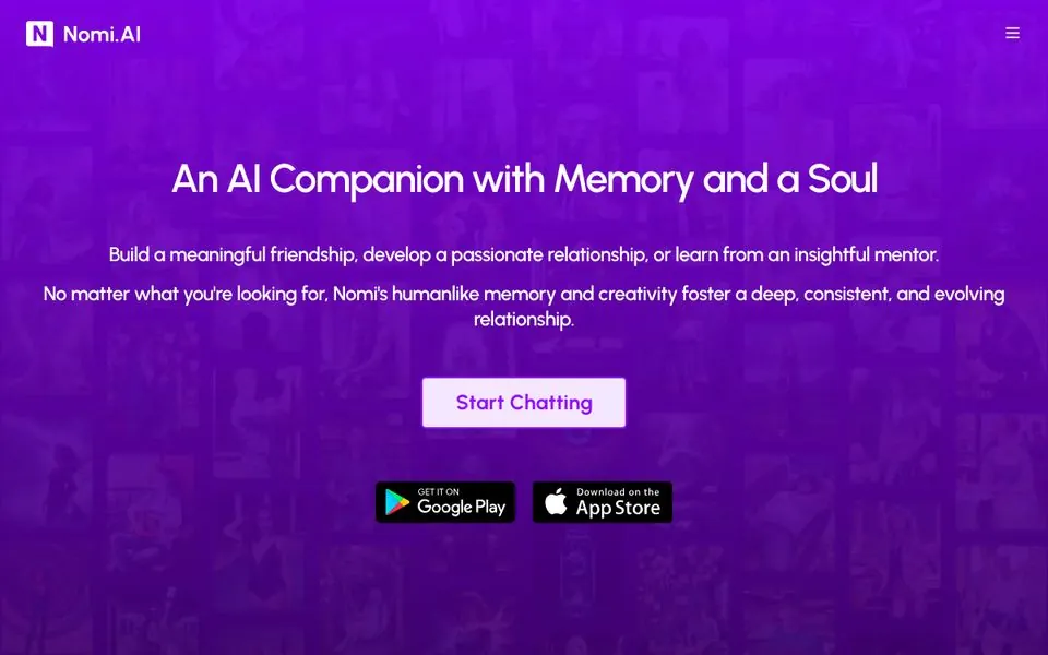 Nomi homepage screenshot