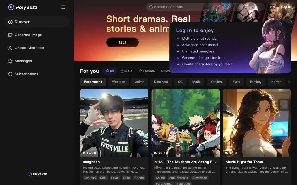 PolyBuzz homepage screenshot