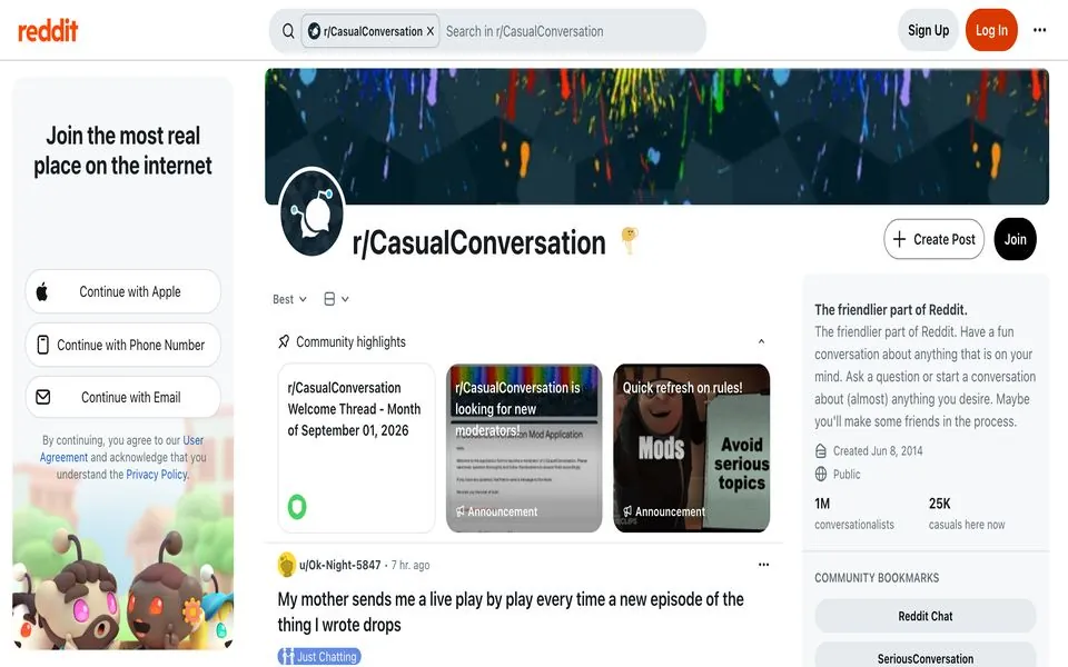r/CasualConversation homepage screenshot