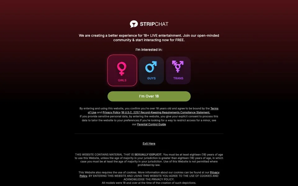 Stripchat homepage screenshot