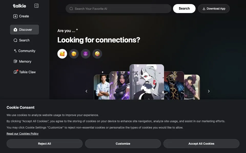 Talkie homepage screenshot