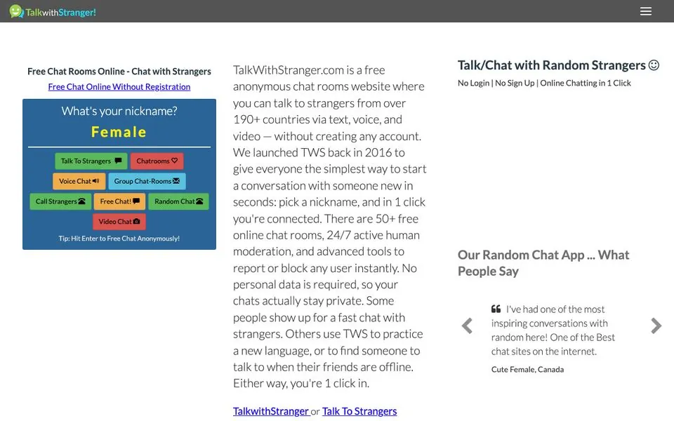 TalkWithStranger homepage screenshot